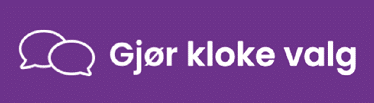 To snakkebobler og teksten Gj r kloke valg p lilla bakgrunn.  KI-generert beskrivelse