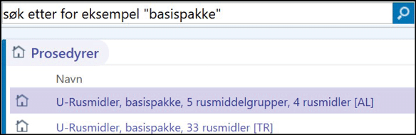 S keresultat som viser to lenker til rusmidler og basispakke med ulike rusmiddelgrupper og rusmidler. KI-generert beskrivelse