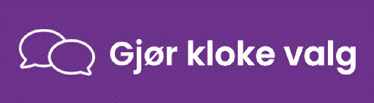To snakkebobler og teksten Gj r kloke valg p lilla bakgrunn.  KI-generert beskrivelse